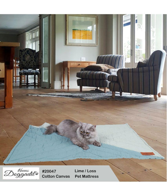 NUEVOS DOGGADIL Cotton Canvas Quilted Rectangle Cat Dog Pet Bed Mattress | Foldable Padded Pet Mat_ Blue Tone - Small