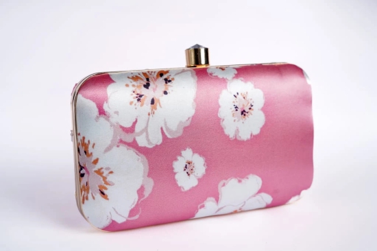 PINK WOMEN SILK SATIN FABRIC HAND EMBROIDED CLUTCH CUM SLING BAG