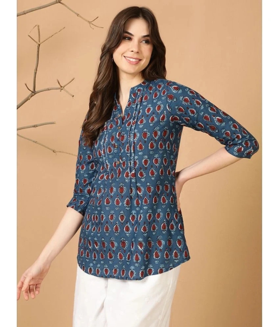 Antaran Cotton Printed Straight Womens Kurti - Blue ( Pack of 1 ) - None