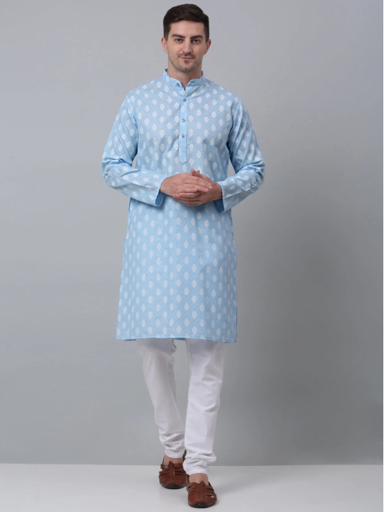 Jompers Mens Sky Cotton Floral printed kurta Pyjama Set-XXL / Blue