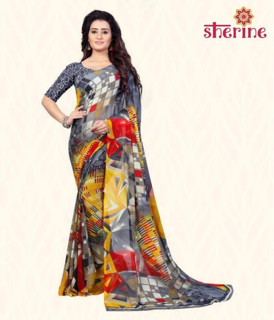 ANAND SAREES Grey Printed Saree (Fabric- Poly Georgette)