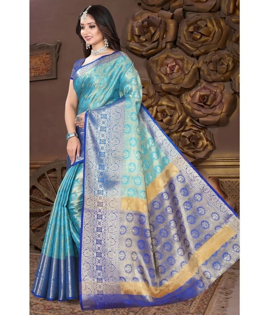 LEELAVATI - Blue Silk Saree With Blouse Piece ( Pack of 1 ) - Blue