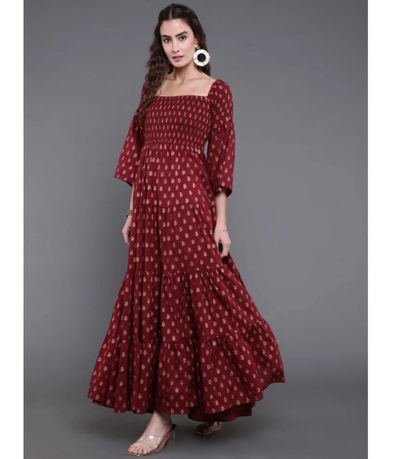 Antaran Cotton Printed Ankle Length Womens Gown - Maroon ( Pack of 1 ) - None