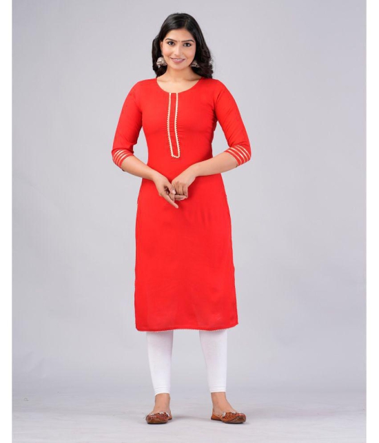 MAUKA Rayon Embroidered Straight Womens Kurti - Red ( Pack of 1 ) - None