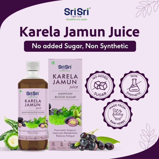 Sri Sri Tattva Karela Jamun Juice - Maintain Blood Sugar | Pancreatic Support, Improves Metabolism, Reduces Fatigue | 1L