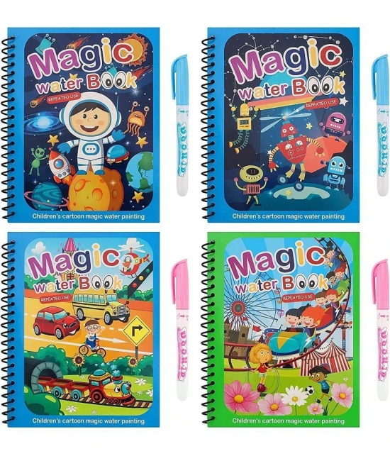 Reusable Magic Water Coloring Books  for Toddlers,  (Pack of 4) Paint with Water Books,Mess-Free Coloring Book,Portable Educational Doodle Drawing Toy,Improving Childrens Imagination,Color P