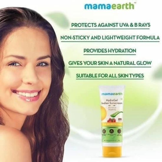 Mamaearth HydraGel Indian Sunscreen SPF 50, With Aloe Vera & Raspberry