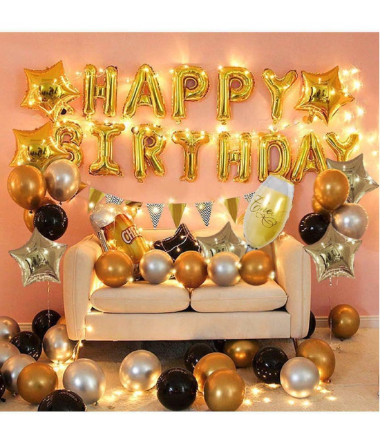 Party Propz Happy Birthday Balloons Decoration Kit 59 Pcs Set for Husband Kids Boys Balloons Decorations Items Combo with Helium Letters Foil Balloon Banner, Latex Metallic Balloons - Multi-