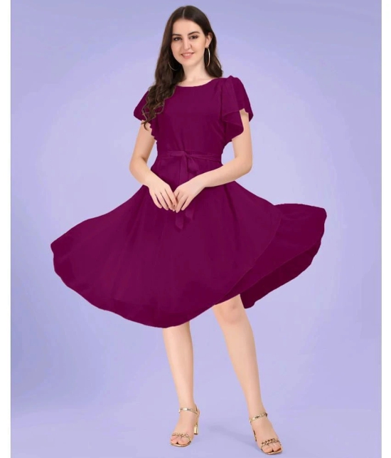 JASH CREATION Georgette Solid Knee Length Womens Fit & Flare Dress - Magenta ( Pack of 1 ) - None