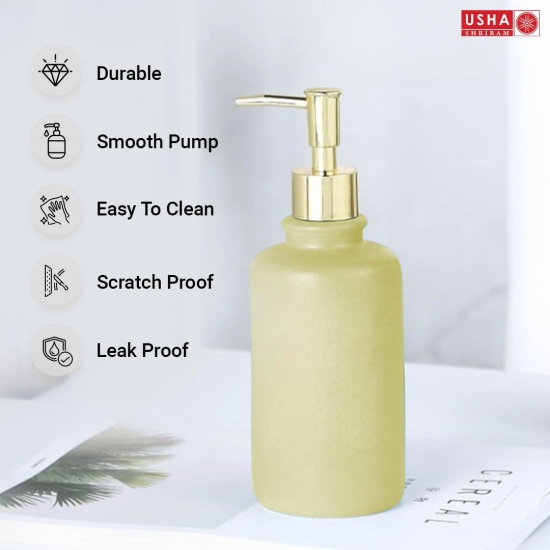 USHA SHRIRAM 400ml Ceramic Soap Dispenser Set, Kitchen Dish Soap Pump, Hand Shower Washing, Pack of 4, Green-USHA SHRIRAM 400ml Ceramic Soap Dispenser Set for Kitchen Sink, Hand Shower, Lotion, D