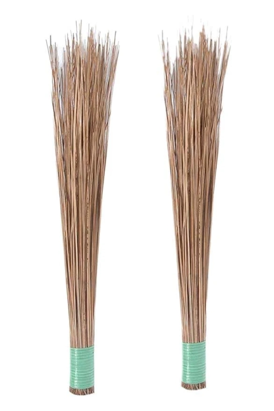 Natural Coconut Leaf Grass Broom Stick (Coconut Jhadu) (Brown, Large) - Pack of 2