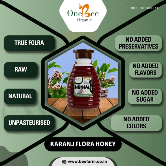 ONE BEE ORGANIC Honey | Karanj Honey/Karanj Flora Honey | Natural Flora Honey - 280 GM.