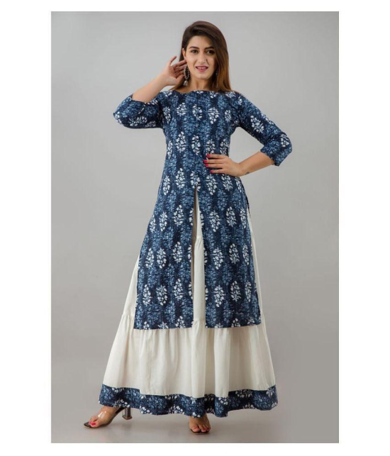 FabbibaPrints - Blue Front Slit Cotton Blend Women''s Stitched Salwar Suit ( Pack of 1 ) - L