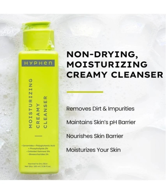 Hyphen Moisturizing Cream Face Wash for Dry Skin 2% Ceramides + Polyglutamic Acid Gentle Cleanser