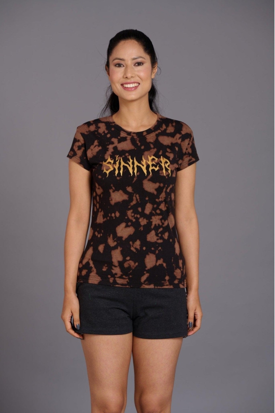 Sinner Printed Black & Brown T-Shirt for Women