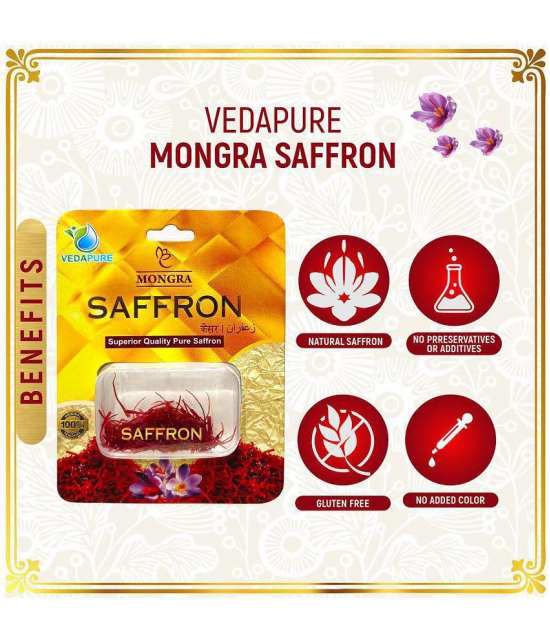 Vedapure Mongra Saffron/Kesar/Zafran/Keshar/Jafran Premium AAA Grade for Pregnant Women, Babies, Beauty, Cooking- 1gm (Pack of 1)