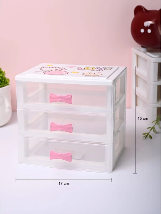 Small Desk 3-Layer Drawer, Love Cat Print