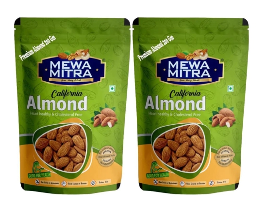 Mewa Mitra Natural and Fresh Almonds | Premium Californian Almonds, Raw Dry Fruit, High Protein Snack and Super Healthy Nuts | (Pack of 2) 400 gram