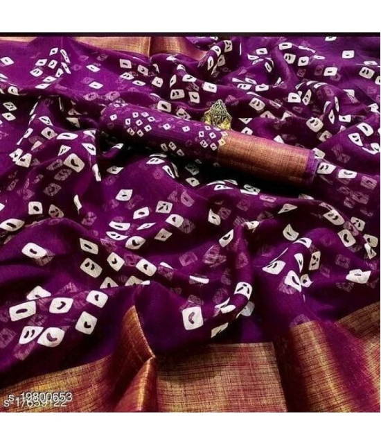 Saadhvi Cotton Silk Applique Saree Without Blouse Piece - Purple ( Pack of 1 ) - Purple