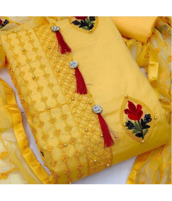 Gazal Fashions - Unstitched Yellow Cotton Blend Dress Material ( Pack of 1 ) - Yellow