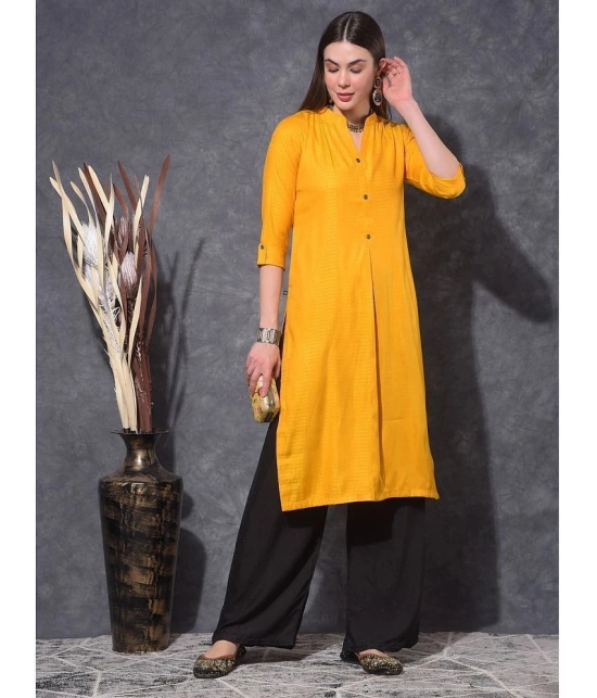 Mamoose Rayon Self Design Straight Womens Kurti - Yellow ( Pack of 1 ) - None