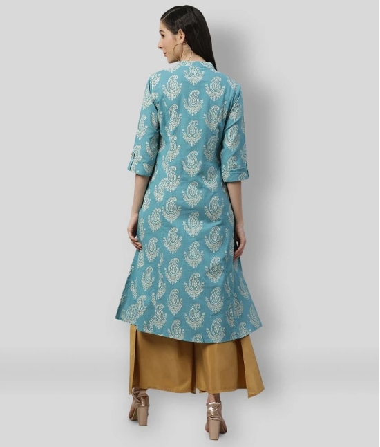 Divena - Turquoise Cotton Womens Front Slit Kurti ( Pack of 1 ) - 3XL