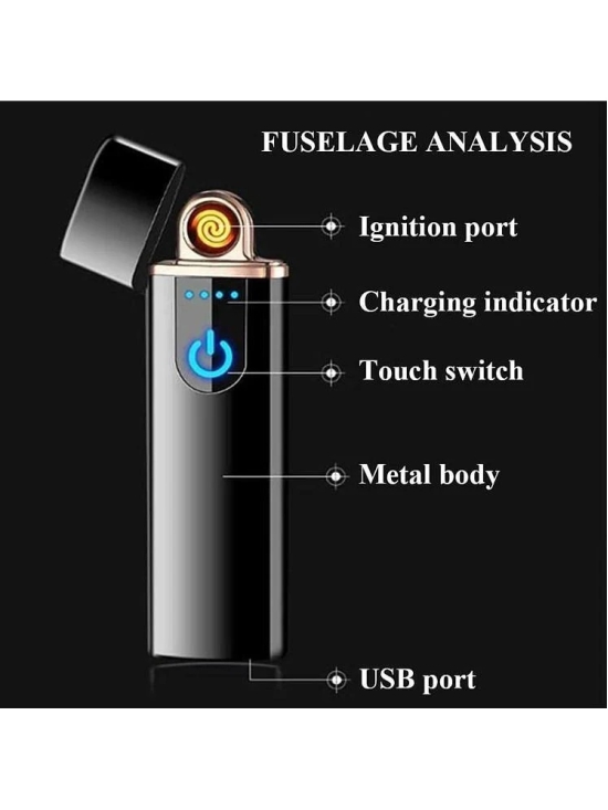 HORSE FIT Smart Fingerprint Sensor Lighter with Indicator Light, Compact & Portable Design, Smart Sensor Gas Lighter, USB Rechargeable Lighter Touch Screen - Black