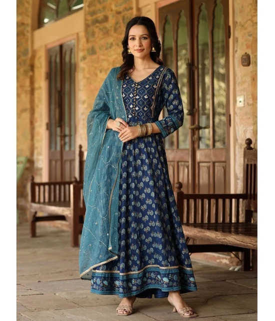 AMIRAS INDIAN ETHNICWEAR Cotton Printed Ankle Length Womens Fit & Flare Dress - Blue ( Pack of 1 ) - None