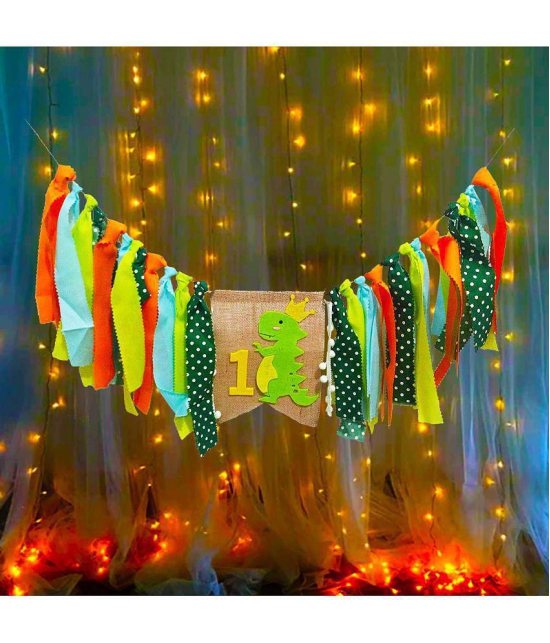 Party Propz Dinosaur Theme Decoration 1st Birthday for Baby Boy Little Dino Set 2Pcs - Burlap Banner with Fairy Light Combo for Kids / Boys Birthday