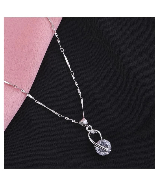 Silver Plated Chain With Unique Solitaire Diamond Pendant  For Women - Silver