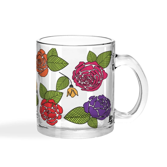 Indigifts Transparent Mug for Coffee Leafy Love Printed Transperant Glass tea mug| Crystal Clear Glass Coffee Mug Set| Crystal Clear Glass Tea Mug Set|Printed Glass Cup for Tea|Glass for Coffee 325 ml