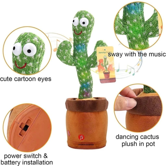 USB Charging Dancing Cactus  Musical Toy for Kids with Colourful Lights & Built-in Speaker Talking Toy for Kids (Pack of 1) Multicolor