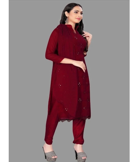 JULEE Unstitched Cotton Embellished Dress Material - Maroon ( Pack of 1 ) - Maroon