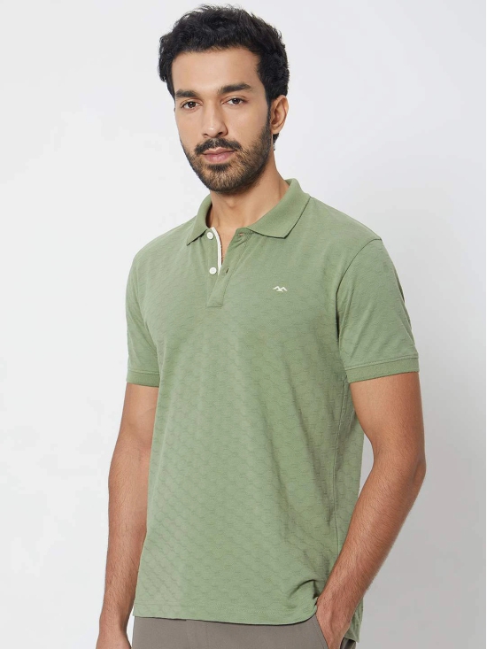 Light Olive Textured Plain Slim Fit Polo T-Shirt