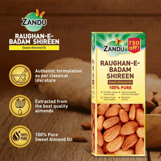 Zandu Raughan E Badam Shireen Sweet Almond Oil for Hair Skin  Digestion-100ml