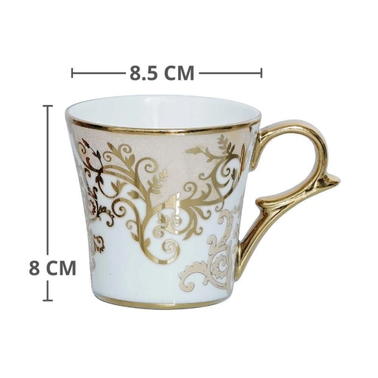 Femora Indian Ceramic Floral Gold Line Ceramic Tea Cup, Coffee Mugs, Set of 6 Pcs, 160 ML