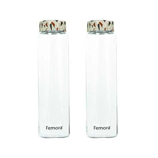 Femora Borosilicate Glass Water Bottle Durability and Elegance Combined, 500ML(2 Pc Set) (Dot Marble)