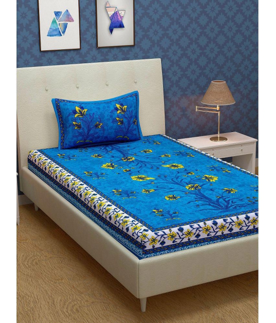 URBAN MAGIC - Blue Cotton Single Bedsheet with 1 Pillow Cover - Blue