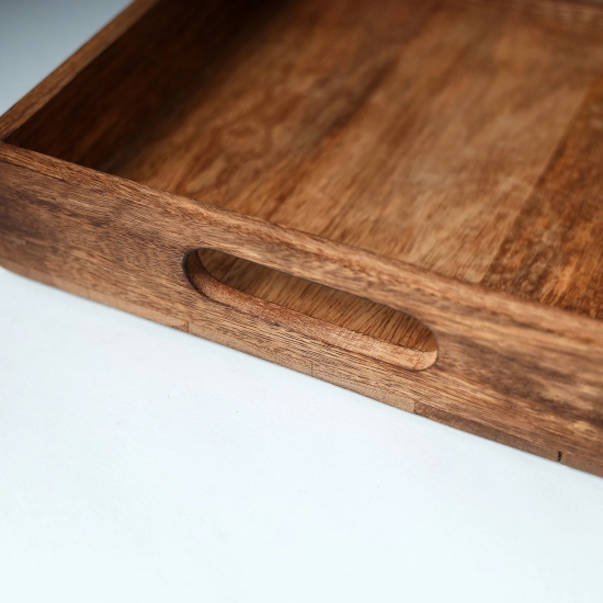 Hand Carved Natural Neem Wooden Tray (10 x 10 in)