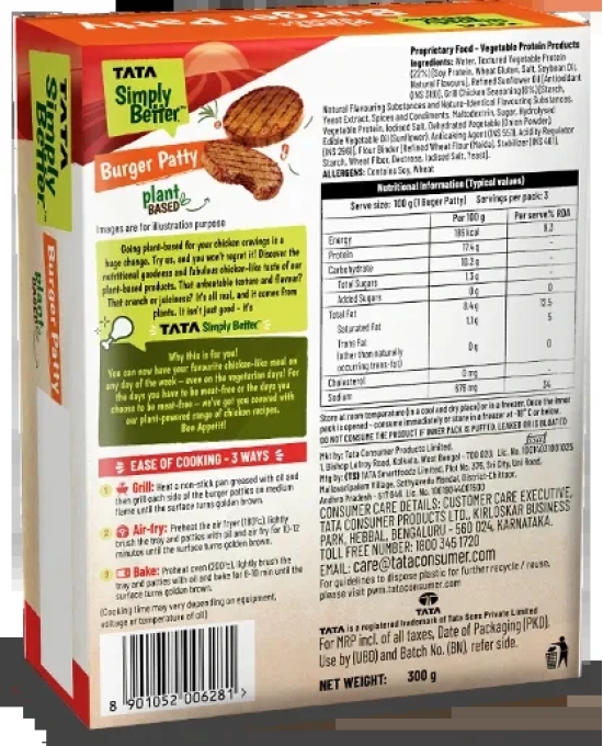 Tata Simply Better Plant-Based Burger Patty, 300g