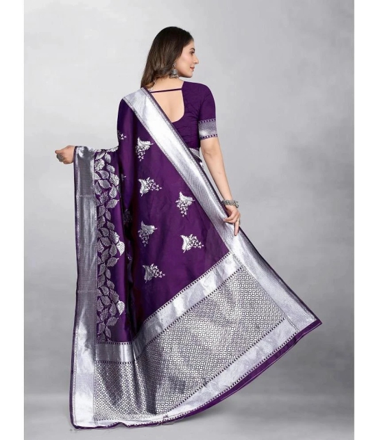 Gazal Fashions - Purple Banarasi Silk Saree With Blouse Piece ( Pack of 1 ) - Purple