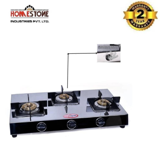 HOMESTONE CROWN MONARCH STYLISH 3 BURNER STAINLESS STEEL STOVE WITH SQUARE PAN SUPPORT