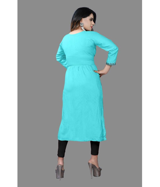 haya fashion - Turquoise Rayon Women's Straight Kurti ( Pack of 1 ) - None