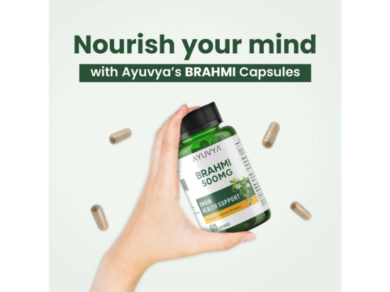 Ayuvya Brahmi Capsules || 500mg Pure Extract - Memory Booster, Focus Enhancer, Stress Relief & Sleep Aid, 60 Capsules