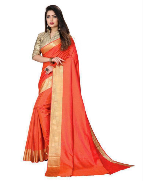 ofline selection - Orange Silk Blend Saree With Blouse Piece (Pack of 1)