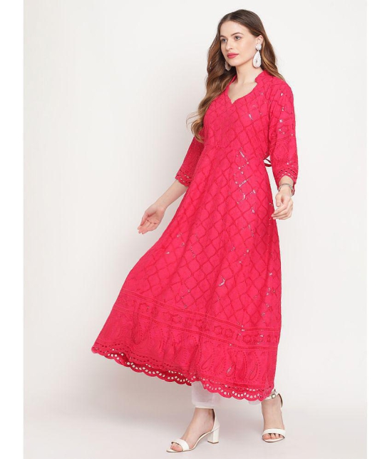 Queenley - Pink Cotton Women's Flared Kurti - None