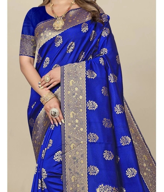 Gazal Fashions - Blue Banarasi Silk Saree With Blouse Piece ( Pack of 1 ) - Blue