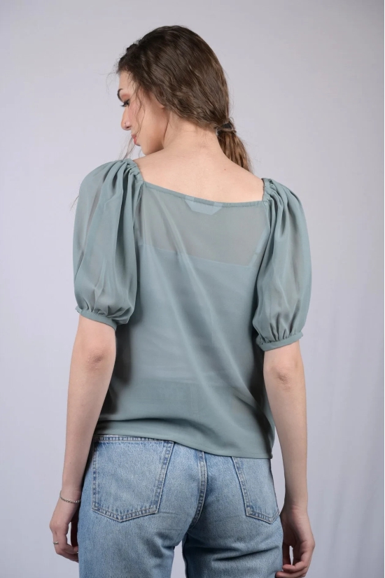 Light Greenish Blue Solid Regular Top (OTL-TPS1023)-Green / S