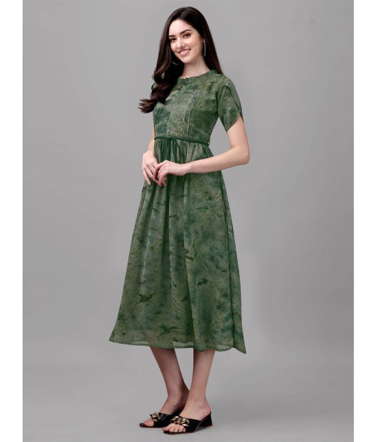 gufrina Rayon Printed Midi Womens Fit & Flare Dress - Green ( Pack of 1 ) - None