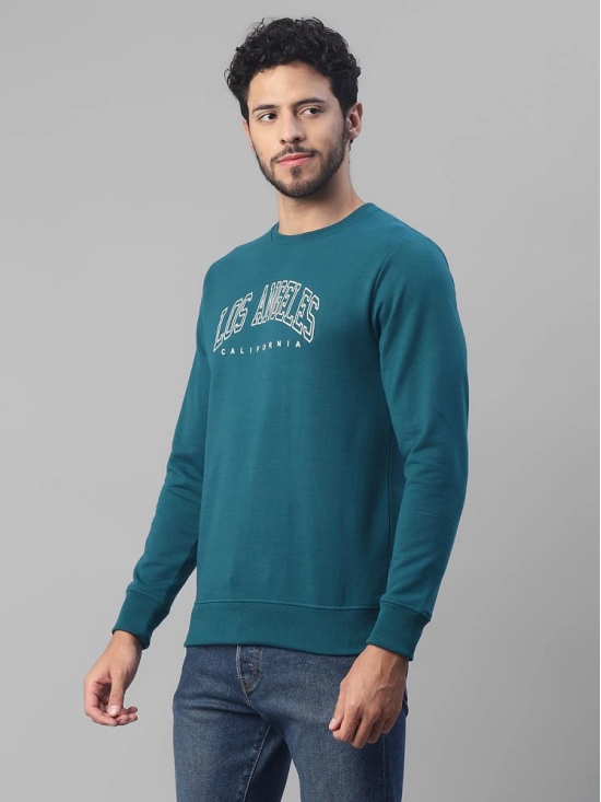 UrbanMark Men Regular Fit Printed Full Sleeves Round Neck Fleece Sweatshirt-Teal Blue - None